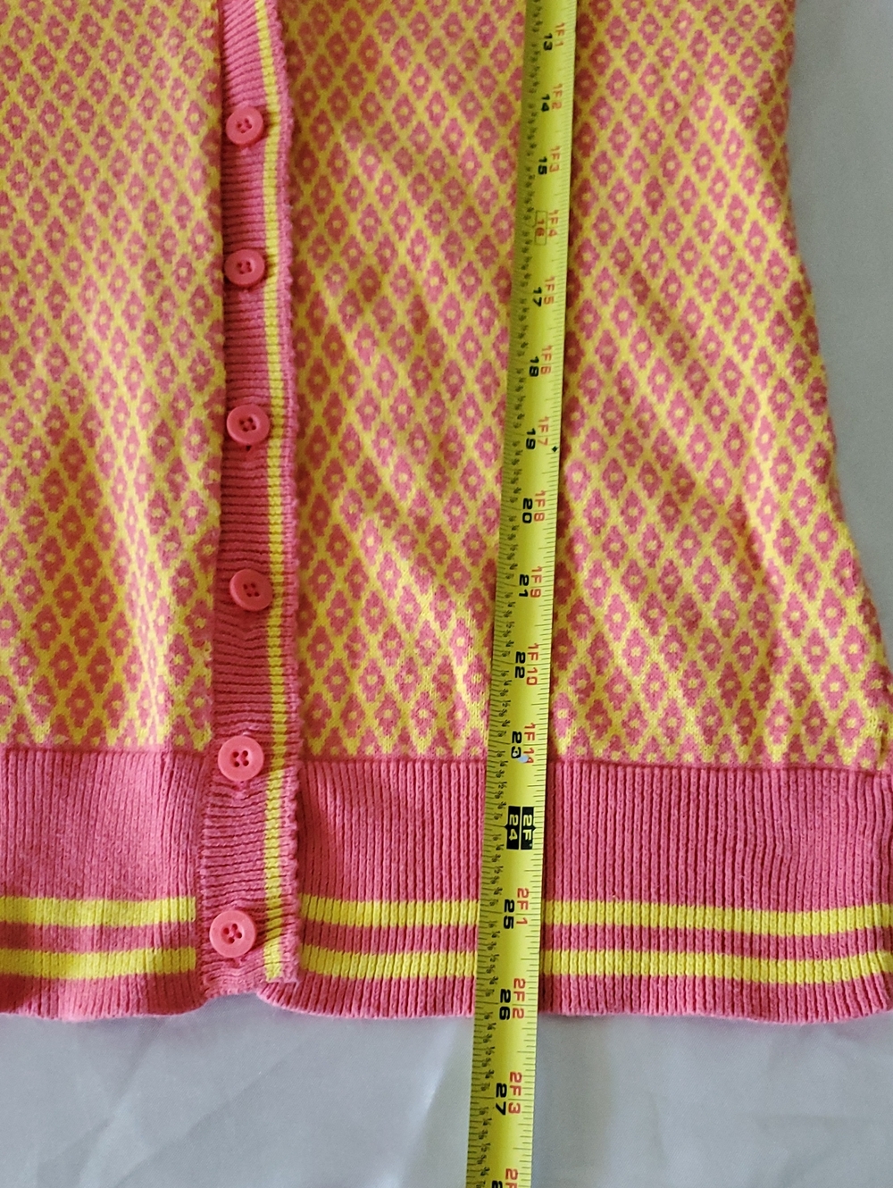 Le Tigre Yellow and Pink Diamond-Pattern Cardigan. Small. - Picture 10 of 12
